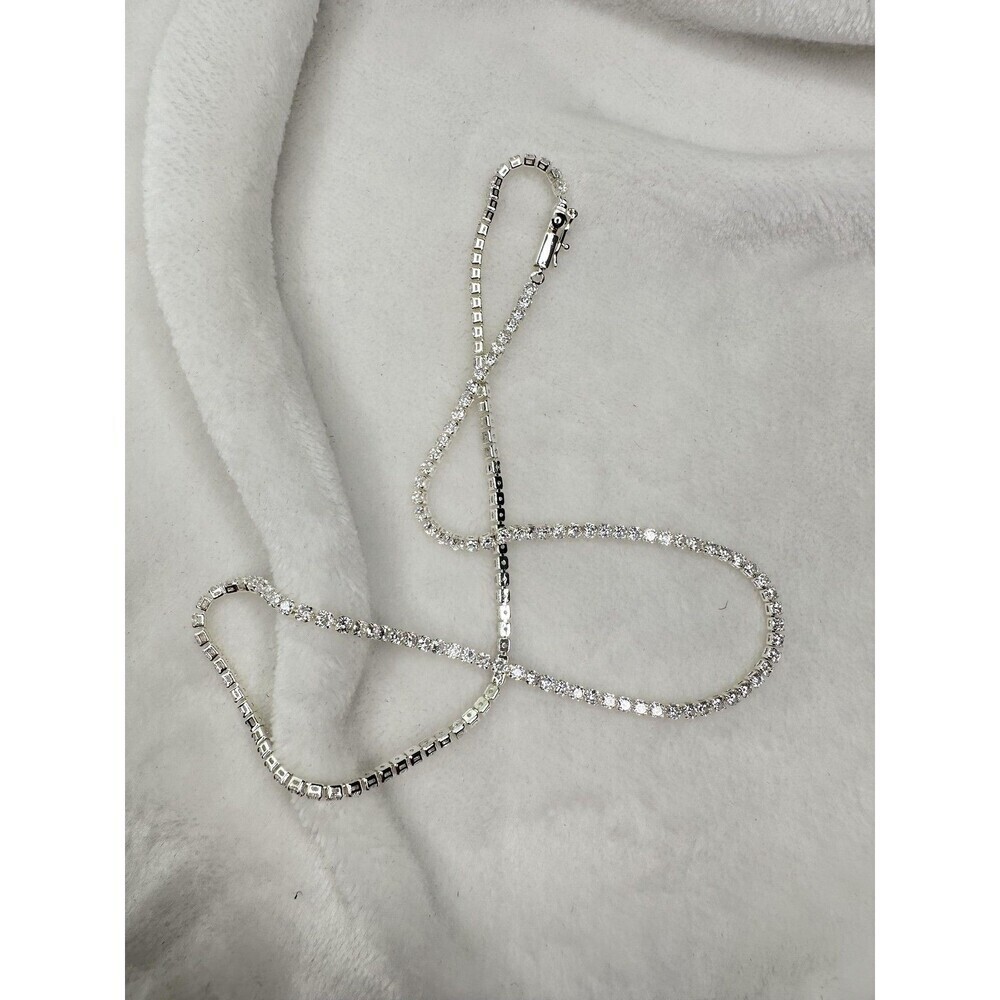 Luv AJ x Alyssa Lynch Tennis Necklace Silver Tone Crystal Chain with Pouch New